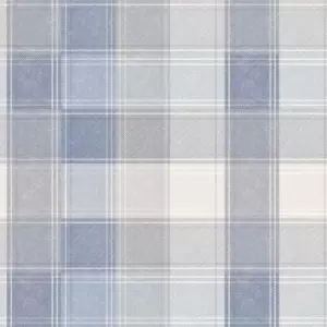 Arthouse Country Check Mono Tartan Plaid Wallpaper - Denim 902808