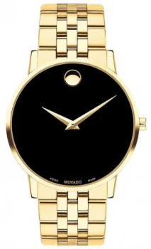 Movado Mens Museum Gold Plated Bracelet/Case Black Dial Watch