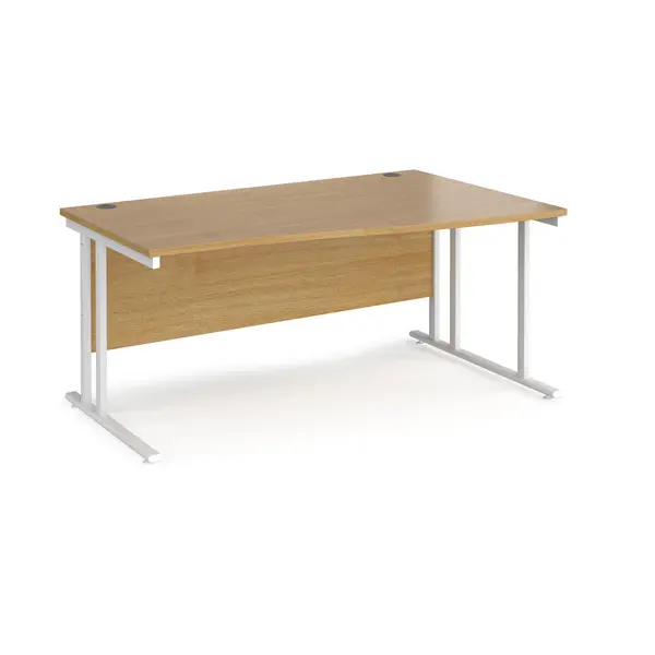 Maestro 25 Wave Desk White Frame and Oak Table Top - Right Hand - 1600mm