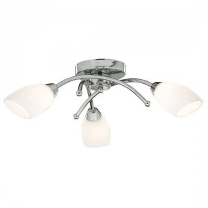 3 Light Flush Multi Arm Ceiling Light Chrome and Opal Glass, G9