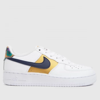 Nike White & Gold Air Force 1 Lv8 Trainers Youth