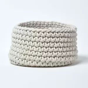 Homescapes - Natural Cotton Knitted Round Storage Basket, 37 x 21cm - Natural