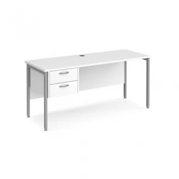 Office Desk Rectangular Desk 1600mm With Pedestal White Top With Silver Frame 600mm Depth Maestro 25 MH616P2SWH