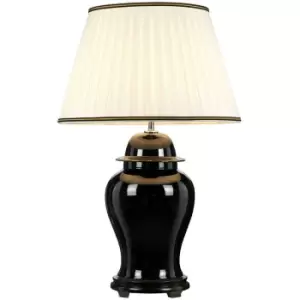 Elstead - LightBox Chiling Oriental 1 Light Ceramic Table Lamp With Tall Empire Ivory Cotton Shade