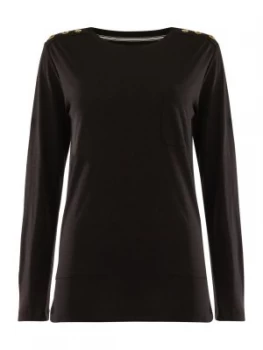 Barbour Long Sleeve Imatra Shoulder Stud Detail Top Black