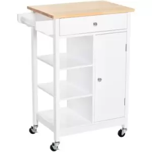 Homcom - Kitchen Storage Trolley Unit Wood Top Shelves Cupboard Drawer Rail White