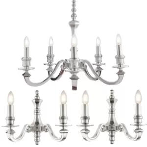 5 Lamp Ceiling & 2x Matching Twin Wall Light Pack Premium Aluminium Chandelier