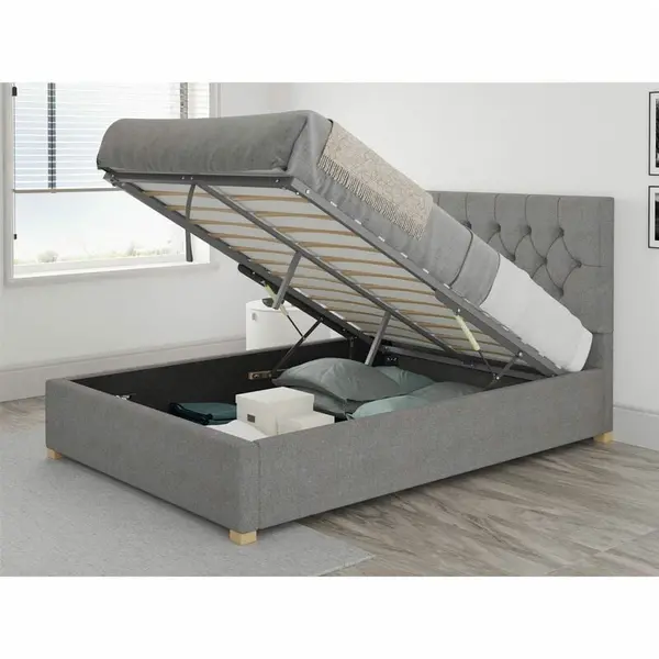 Aspire Olivier Ottoman Upholstered Bed, Eire Linen, Grey - Ottoman Bed Size King 5ft - Grey 5057632044365