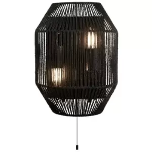 Searchlight Wicker 2 Light Wall Light, Black Wicker