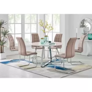 Furniture Box Santorini White Round Dining Table and 6 Cappuccino Murano Chairs