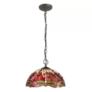 Luminosa Lighting - 3 Light Downlighter Ceiling Pendant E27 With 40cm Tiffany Shade, Purple, Pink, Crystal, Aged Antique Brass