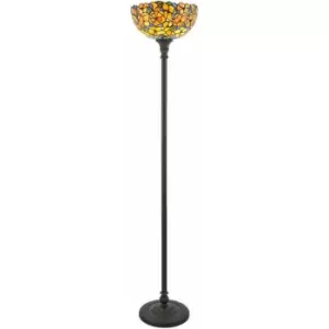 Loops - 1.7m Tiffany Uplight Floor Lamp Dark Bronze & Flower Stained Glass Shade i00018