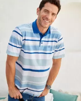 Cotton Traders Short Sleeve Tonal Stripe Polo Shirt in Blue