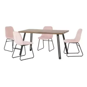 Quebec Wave Oak Effect Dining Table with 4 Lukas Pink Dining Chairs Baby Pink