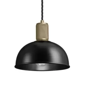 Industville Knurled Dome Pendant Light in Black with Brass Holder / Small