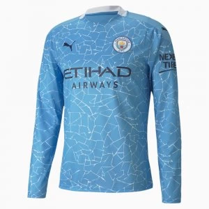 PUMA Man City Home Replica Long Sleeve Mens Jersey, Light Blue/Peacoat, size Large, Clothing