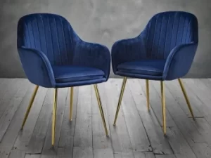 LPD Lara Set of 2 Royal Blue Velvet and Gold Dining Chairs