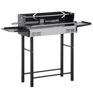 Outsunny Charcoal Spit Roasting Machine With 3-tier Grill Grate & Foldable Shelves - Black