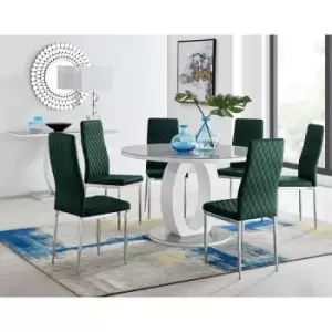 Furniturebox UK - Furniturebox Giovani Grey 120cm Round Dining Table and 6 Green Velvet Milan Dining Chairs With Silver Legs