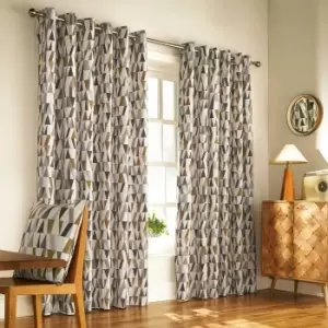 Reno Geometric Eyelet Curtains Charcoal/Gold