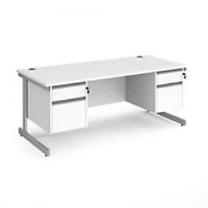 Dams International Straight Desk with White MFC Top and Silver Frame Cantilever Legs and 2 x 2 Lockable Drawer Pedestals Contract 25 1800 x 800 x 725m