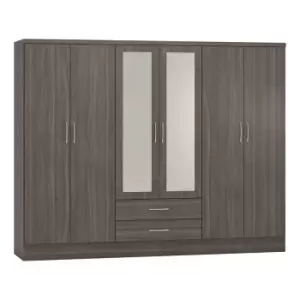 Seconique Nevada 6 Door 2 Drawer Wardrobe - Black Wood Grain