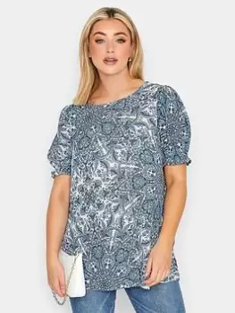 Yours Short Sleeve Blouse, Blue, Size 30-32, Women