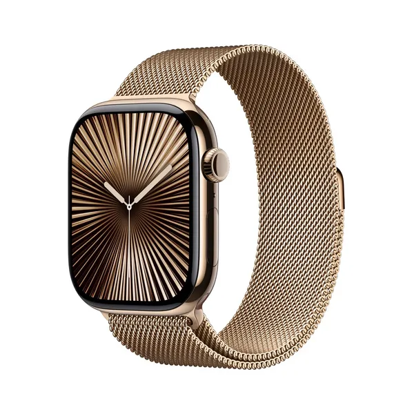 Apple Watch Series 10, 46mm, Gold Titanium Case, GPS + Cellular [2024] - Gold Milanese Loop