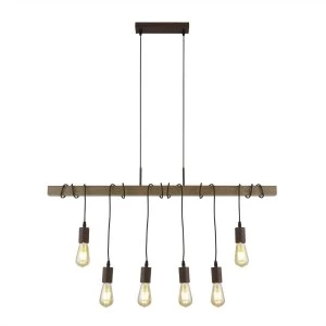 6 Light Bar Pendant Brown, Dark Wood, E27