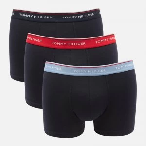 Tommy Hilfiger Mens 3 Pack Trunks with Contrast Waistband - Prim Red/Desert Sky/Moon Blue - L