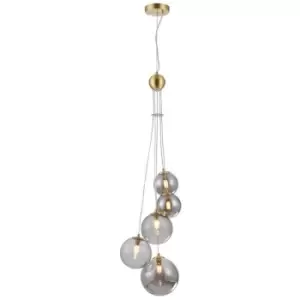 Luminosa Segal Ceiling Pendant, 5 Light G9, Satin Gold, Smoke Plated Glass