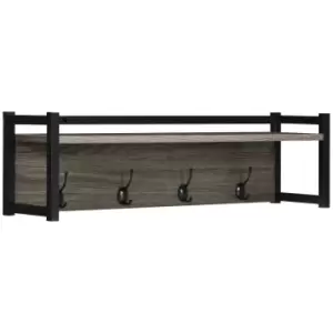 HOMCOM Rustic Wall-mounted Coat Rack Floating Shelf With 4 Hooks For Entryway