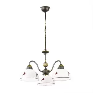 Kolarz Nonna Glass Multi Arm Pendant Ceiling Light 3 Light Antique Brass