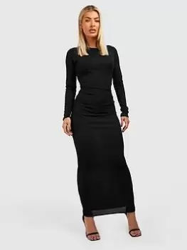 Boohoo Contour Rib Long Sleeve Maxi Dress - Black