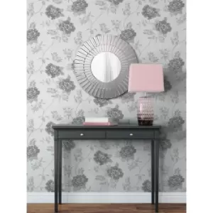 Darcy James - Rosalind Grey Wallpaper Living Room Bed Room - Grey