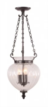 3 Light Medium Ceiling Lantern Pendant Old Bronze, E14