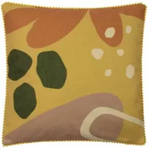 Furn Blume Geometric Floral Pom Pom Fringe Cushion Cover, Ochre, 45 x 45 Cm