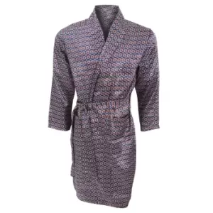 Mens Lightweight Traditional Patterned Satin Robe/Dressing Gown (L Chest: 42inch) (Navy)