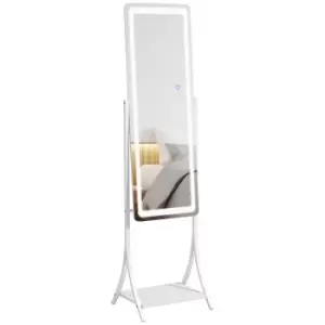 HOMCOM Free Standing Dressing Mirror with LED Lights, Full Length Mirror with 3 Temperature Colours and Storage Shelf