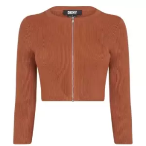 DKNY Zip Knit Cardigan - Brown