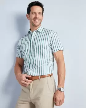 Cotton Traders Mens Easy Care Classic Short Sleeve Shirt in Green