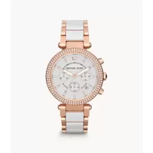 Michael Kors Womens Parker Chronograph Two-Tone Stainless Steel Glitz Watch - Rose Gold