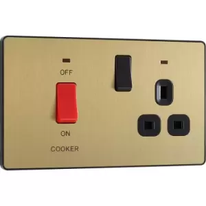 BG Evolve Brushed (Black Ins) Cooker Control Socket, Double Pole Switch With LED Power Indicators in Brass Steel