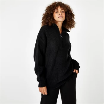 Jack Wills Lounge High Neck Zip Knitted Jumper - Black