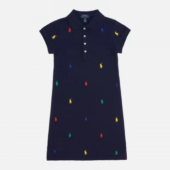 Polo Ralph Lauren Girls Embroidered Logo Dress - French Navy - 4 Years