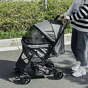 PawHut Pet Stroller Jogger with Reversible Handle and Safety Leash Grey