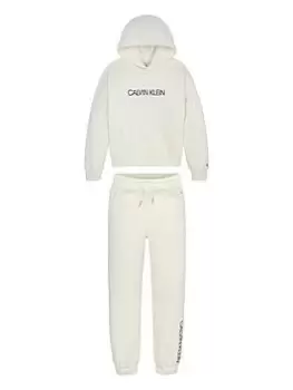 Calvin Klein Jeans Girls Institutional Logo Hoodie Set - Ivory, Ivory, Size Age: 8 Years, Women