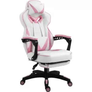 Vinsetto Gaming Chair Ergonomic Reclining Manual Footrest Wheels Stylish Pink - Pink