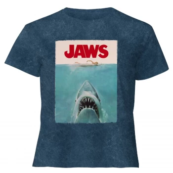 Jaws Classic Poster - Womens Cropped T-Shirt - Navy Acid Wash - S - Navy Acid Wash