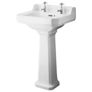 Hudson Reed Richmond 500mm Basin & Pedestal (2 Tap Hole) - White